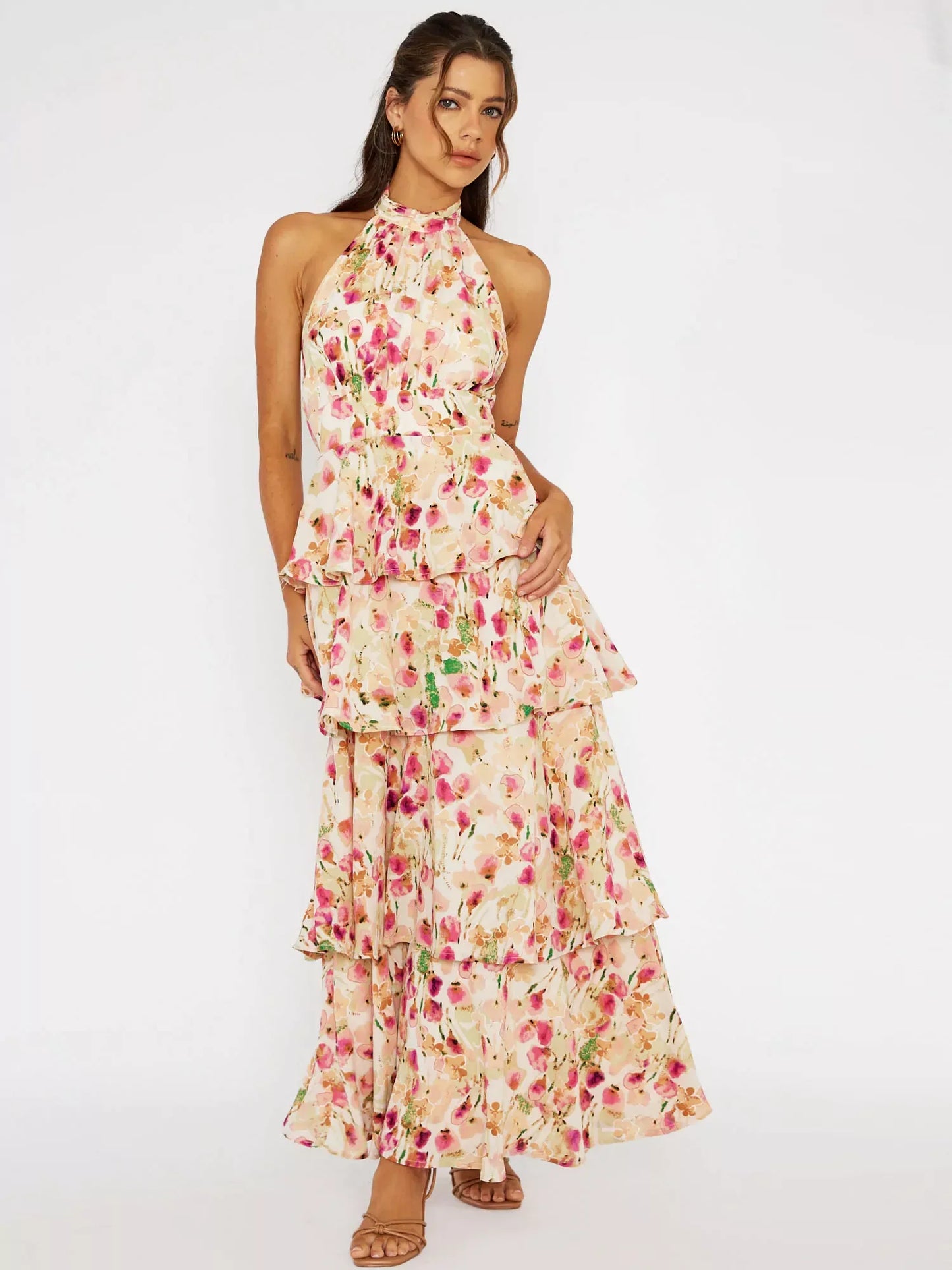 Garden Ruffle Halterneck Maxi Dress - TheBohoBloom