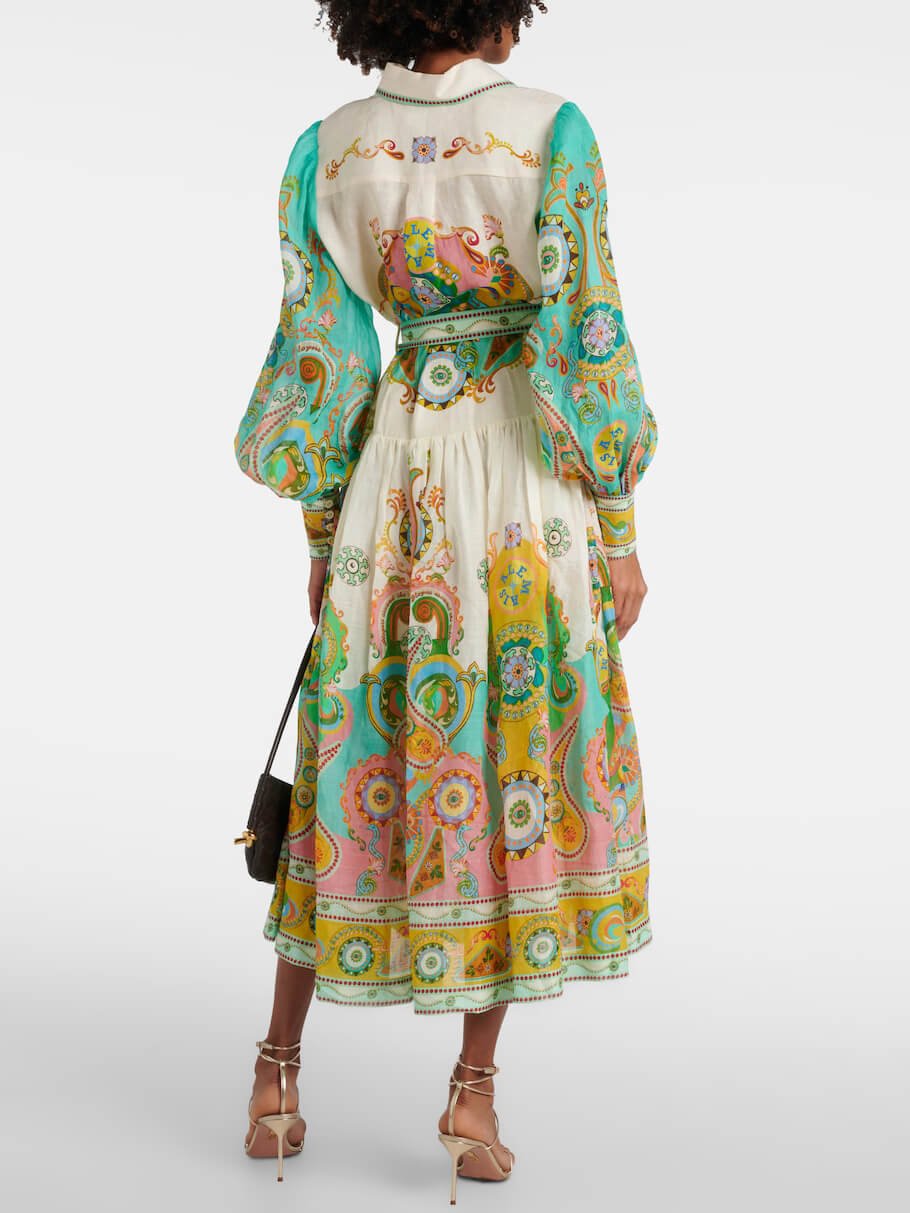 Sketch Sophisticated Puff Sleeve Midi Dress - TheBohoBloom