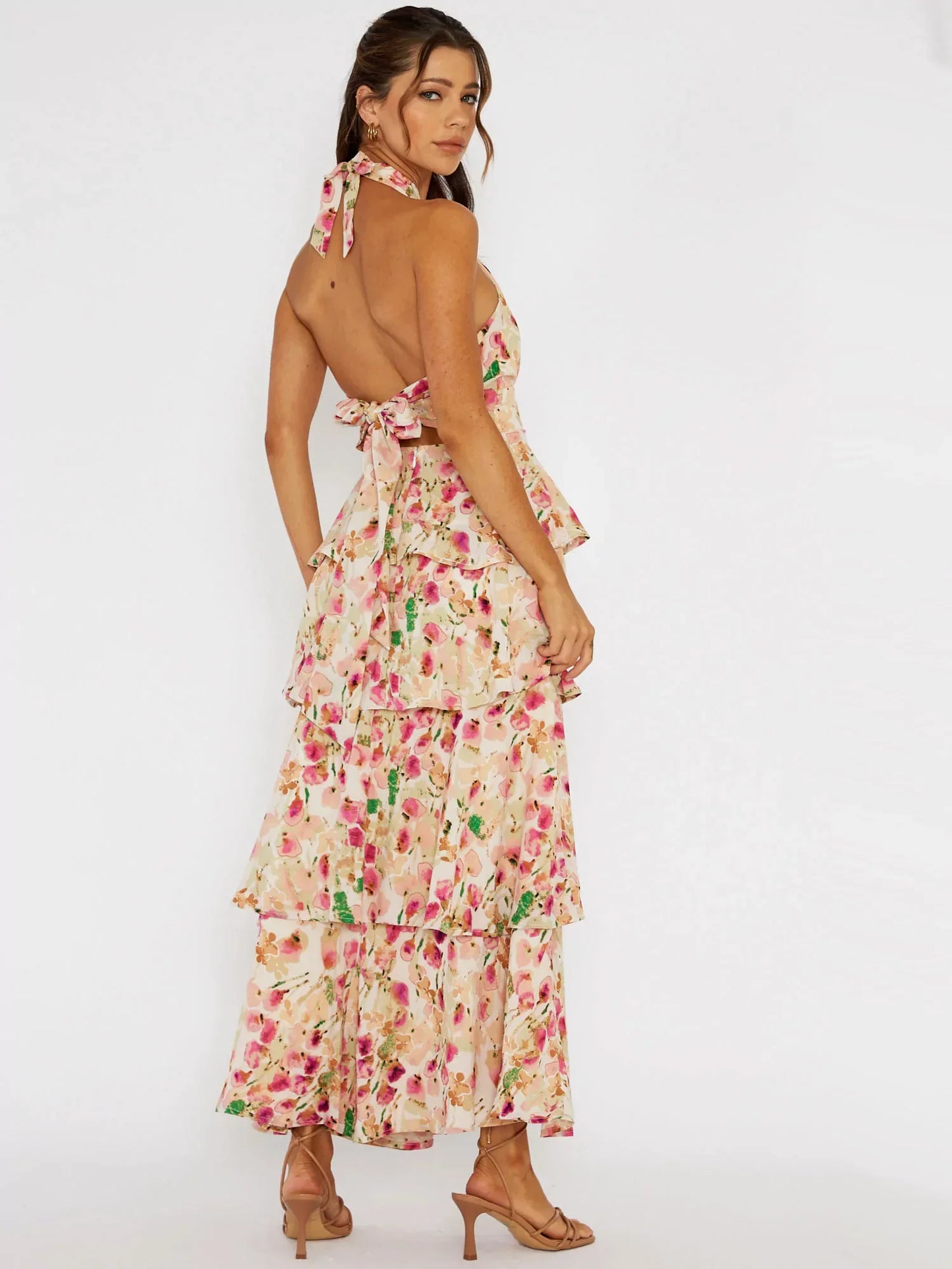 Garden Ruffle Halterneck Maxi Dress - TheBohoBloom