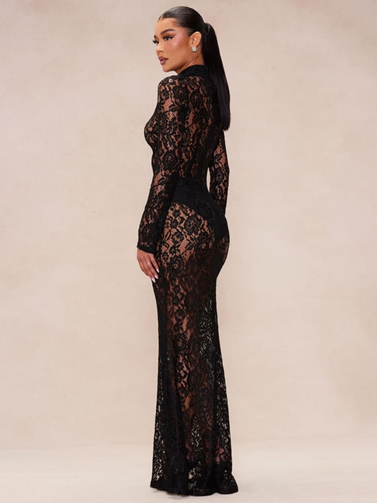 Obsidian Lace Elegance Maxi Dress - TheBohoBloom
