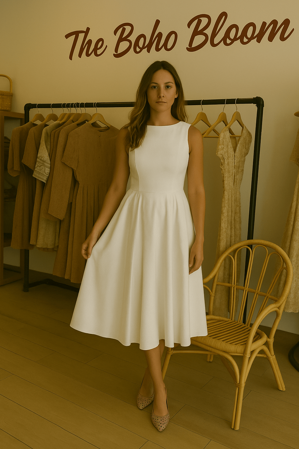 Minimalist White Twill Midi Dress - TheBohoBloom