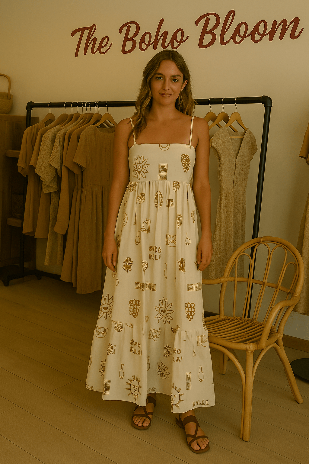 Sorrento Sketch Spaghetti Maxi Dress - TheBohoBloom