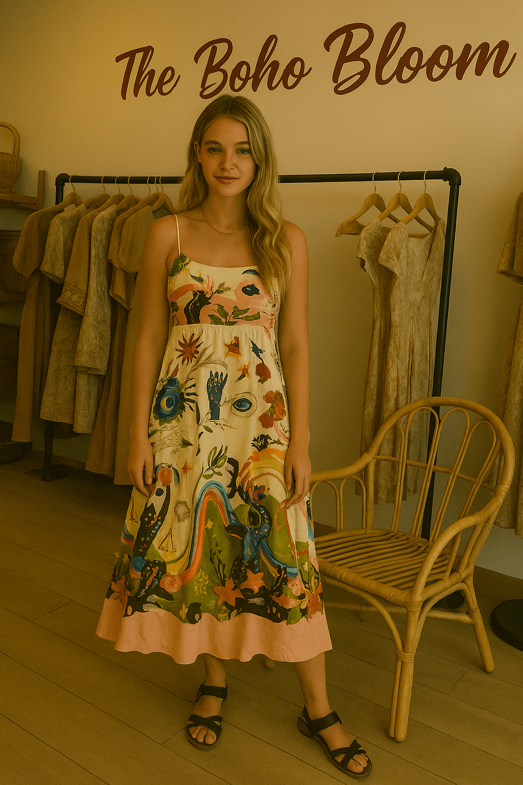 Botanica Spirit Print Midi Dress - TheBohoBloom