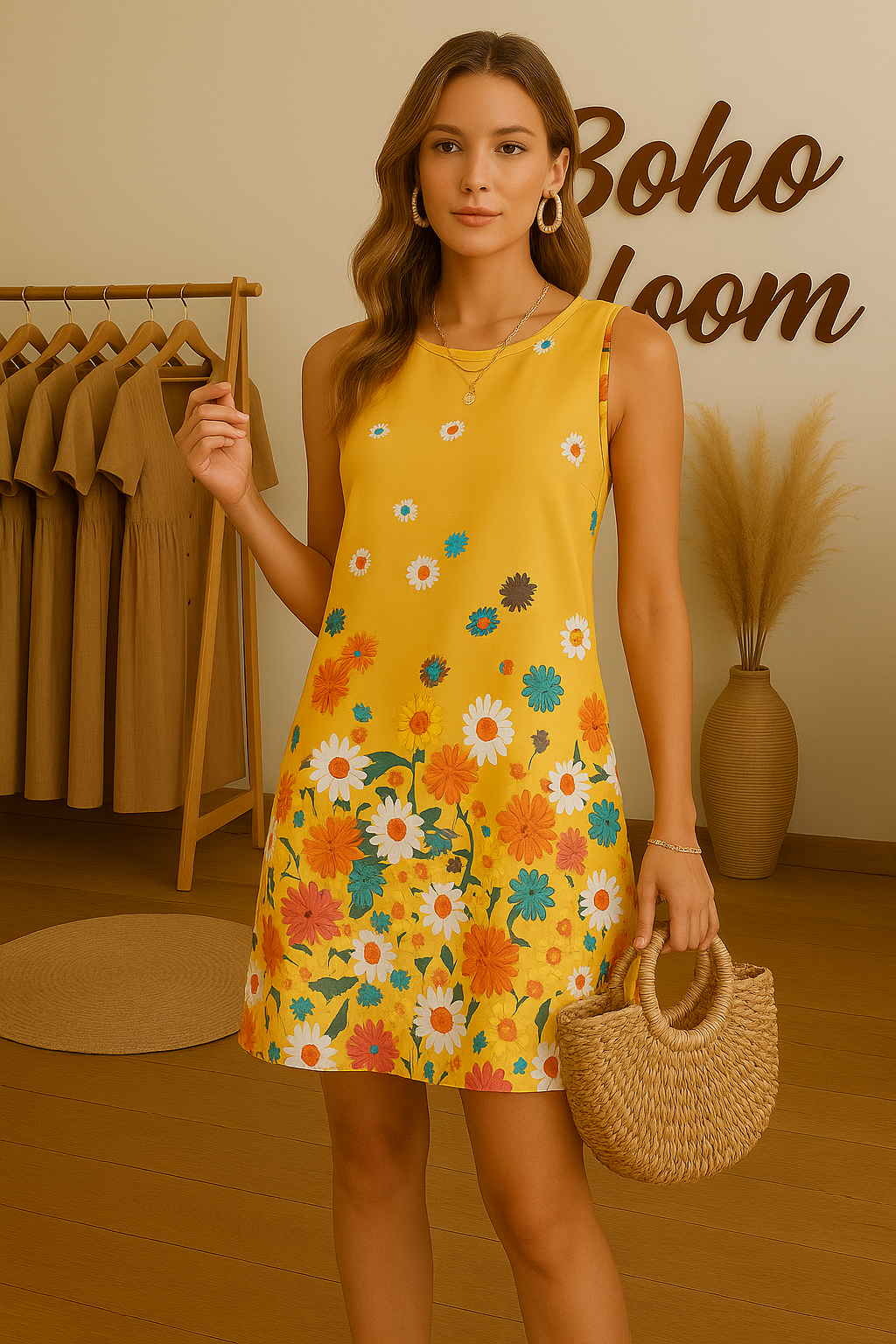 Golden Garden Shift Mini Dress