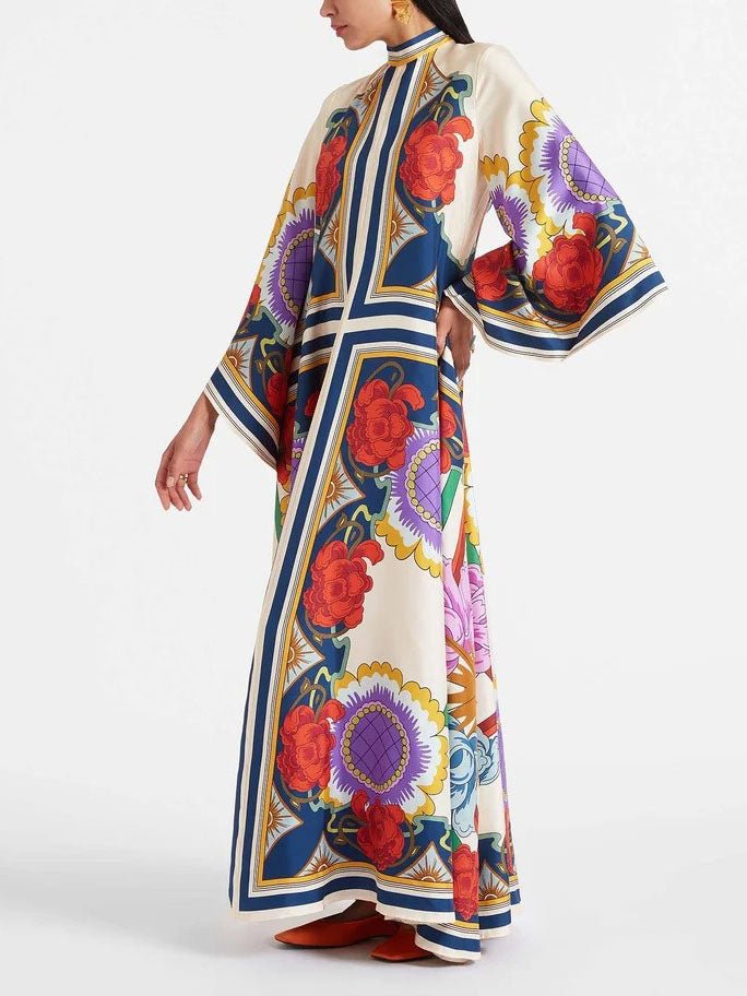 Contrast Floral Print Maxi Dress - TheBohoBloom