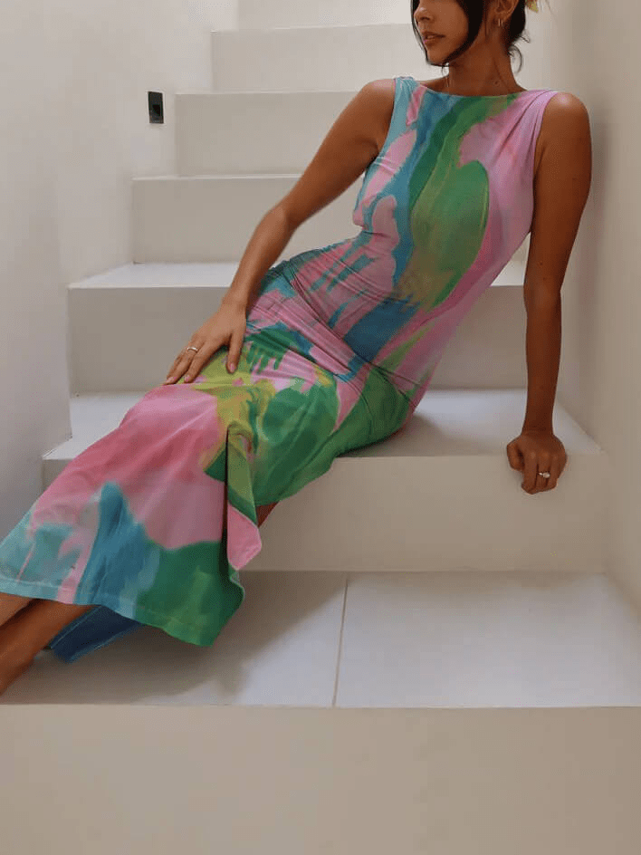 Fluid Art - Inspired Sleeveless Maxi Dress - TheBohoBloom