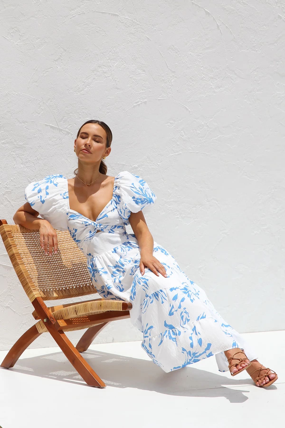 Blue Blossom Cut - Out Midi Dress - TheBohoBloom