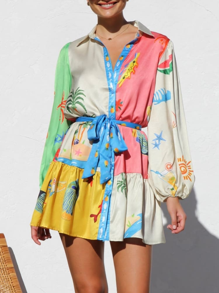 Vivid Hues Button - Down Mini Dress - TheBohoBloom