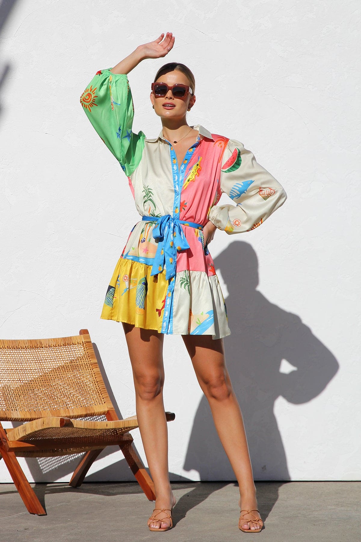 Vivid Hues Button - Down Mini Dress - TheBohoBloom