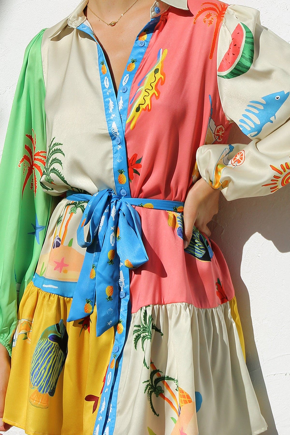 Vivid Hues Button - Down Mini Dress - TheBohoBloom