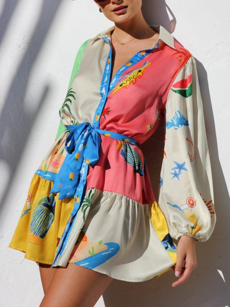 Vivid Hues Button - Down Mini Dress - TheBohoBloom