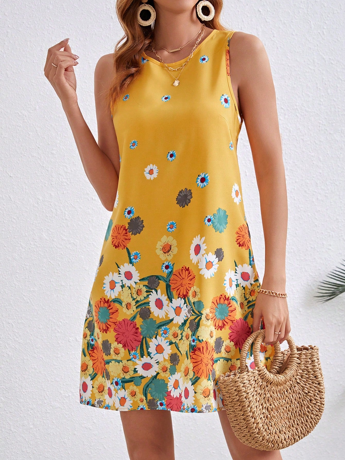 Golden Garden Shift Mini Dress