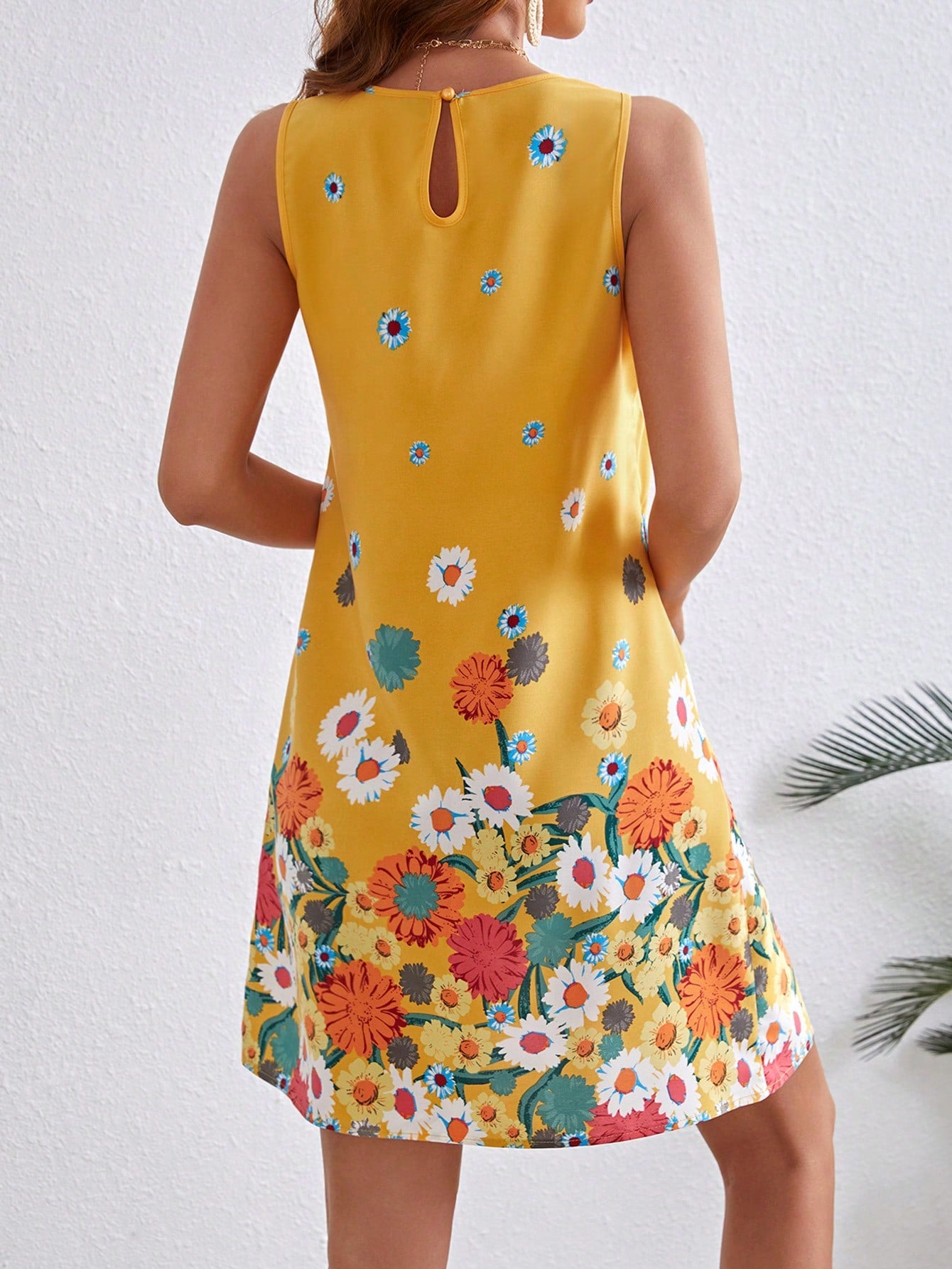 Golden Garden Shift Mini Dress