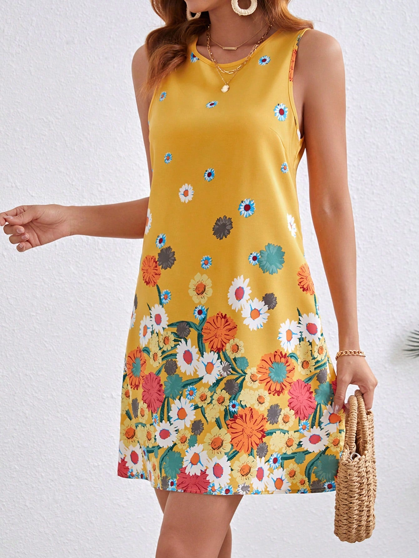 Golden Garden Shift Mini Dress