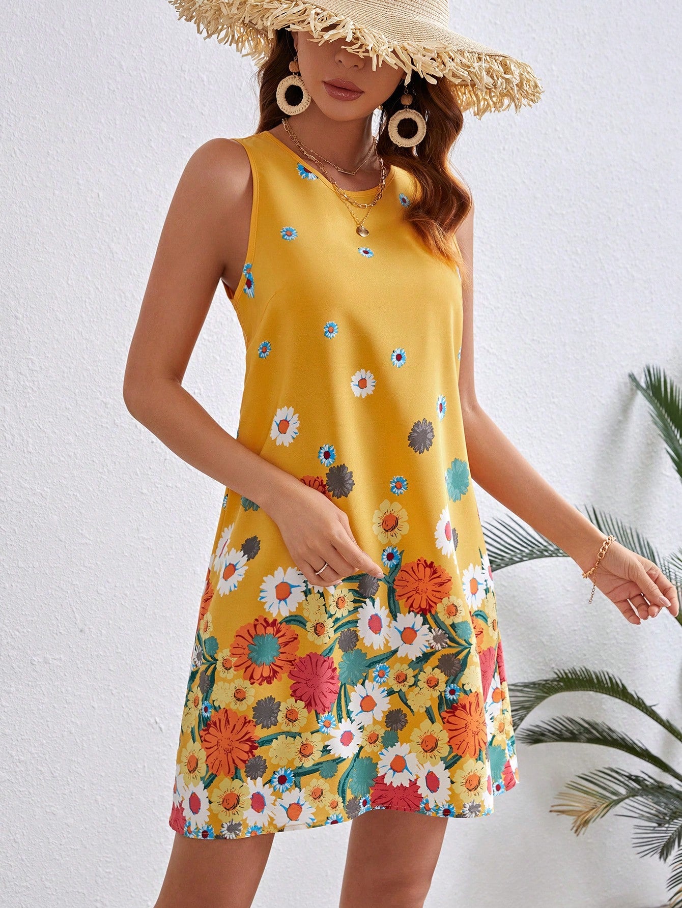 Golden Garden Shift Mini Dress