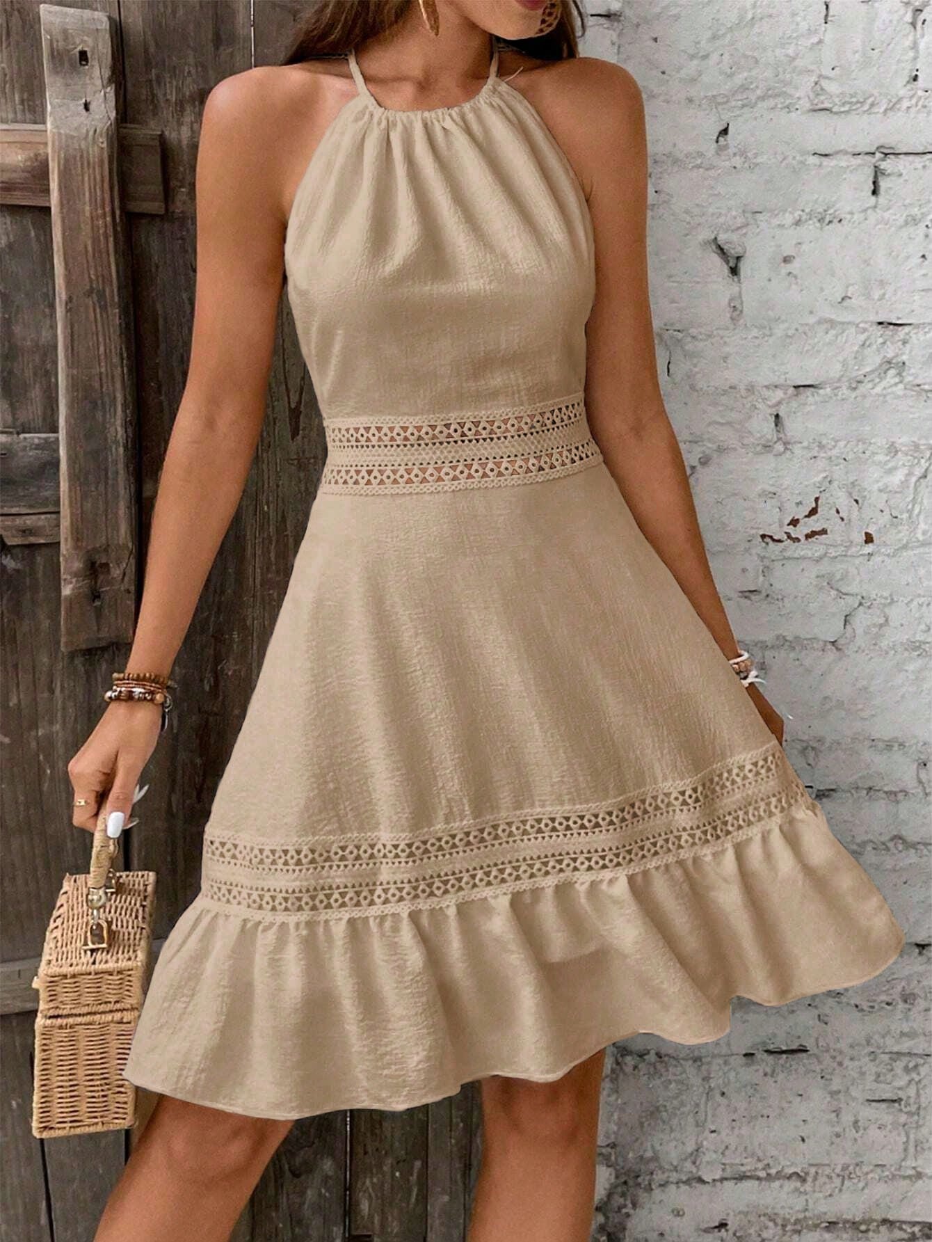 Woven Horizon Halter Mini Dress