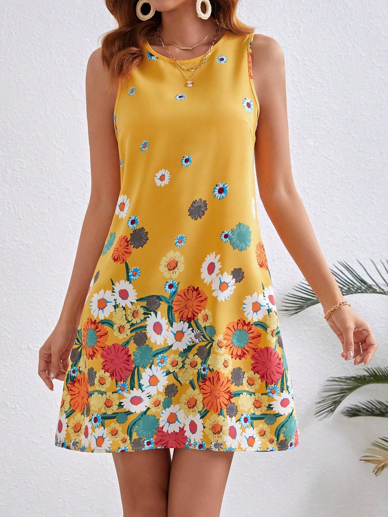 Golden Garden Shift Mini Dress