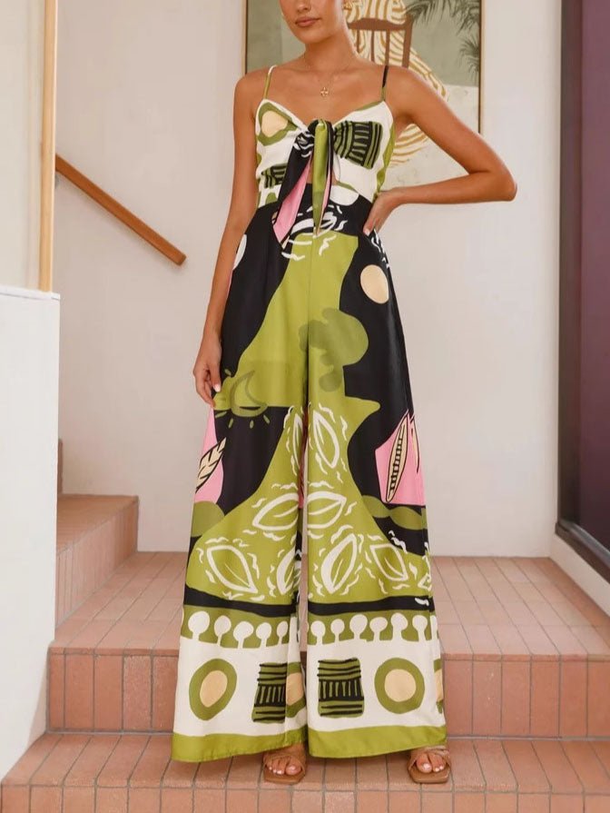 Brushstroke Artistic Print Wide - Leg Jumpsuit - TheBohoBloom