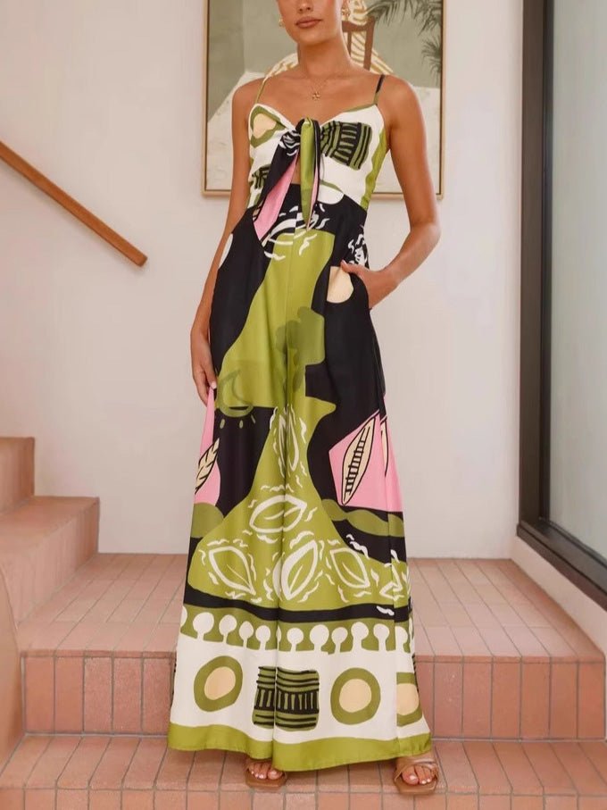Brushstroke Artistic Print Wide - Leg Jumpsuit - TheBohoBloom