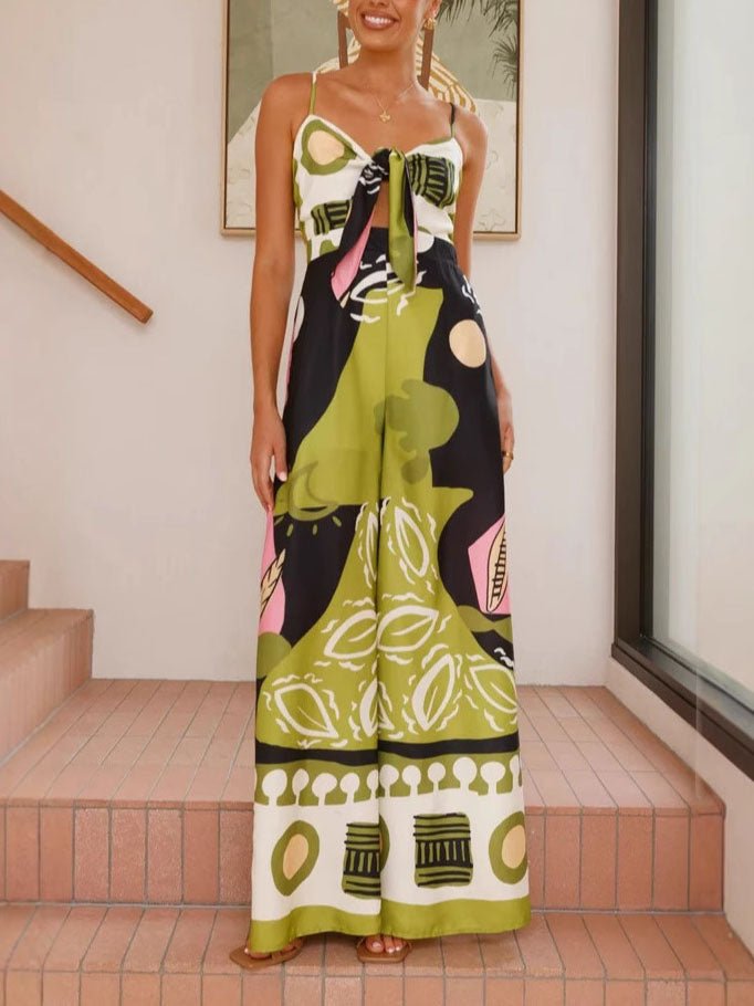 Brushstroke Artistic Print Wide - Leg Jumpsuit - TheBohoBloom