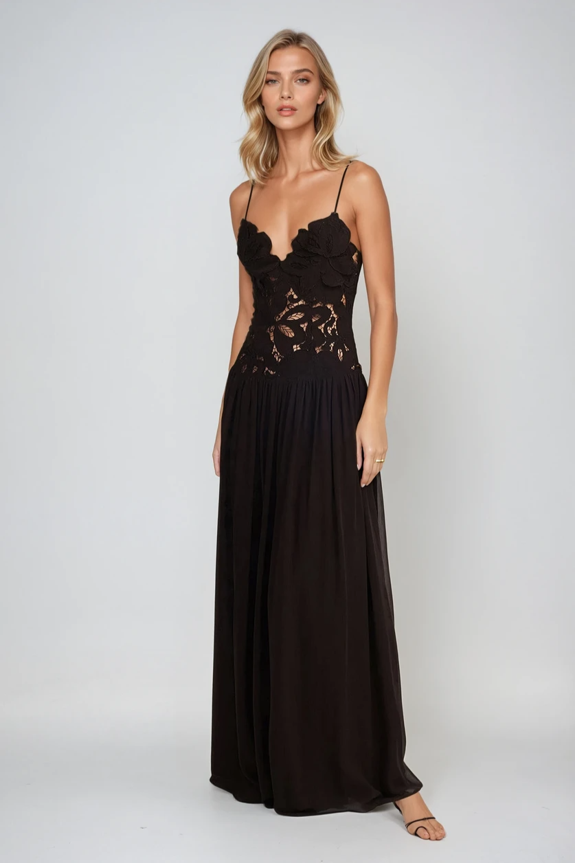 Thea Appliqué Draped Maxi Dress