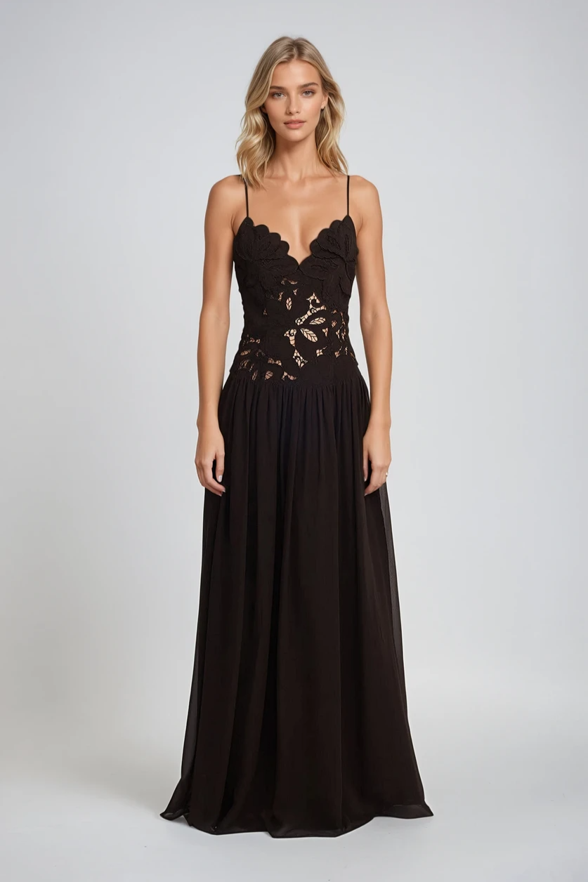 Thea Appliqué Draped Maxi Dress