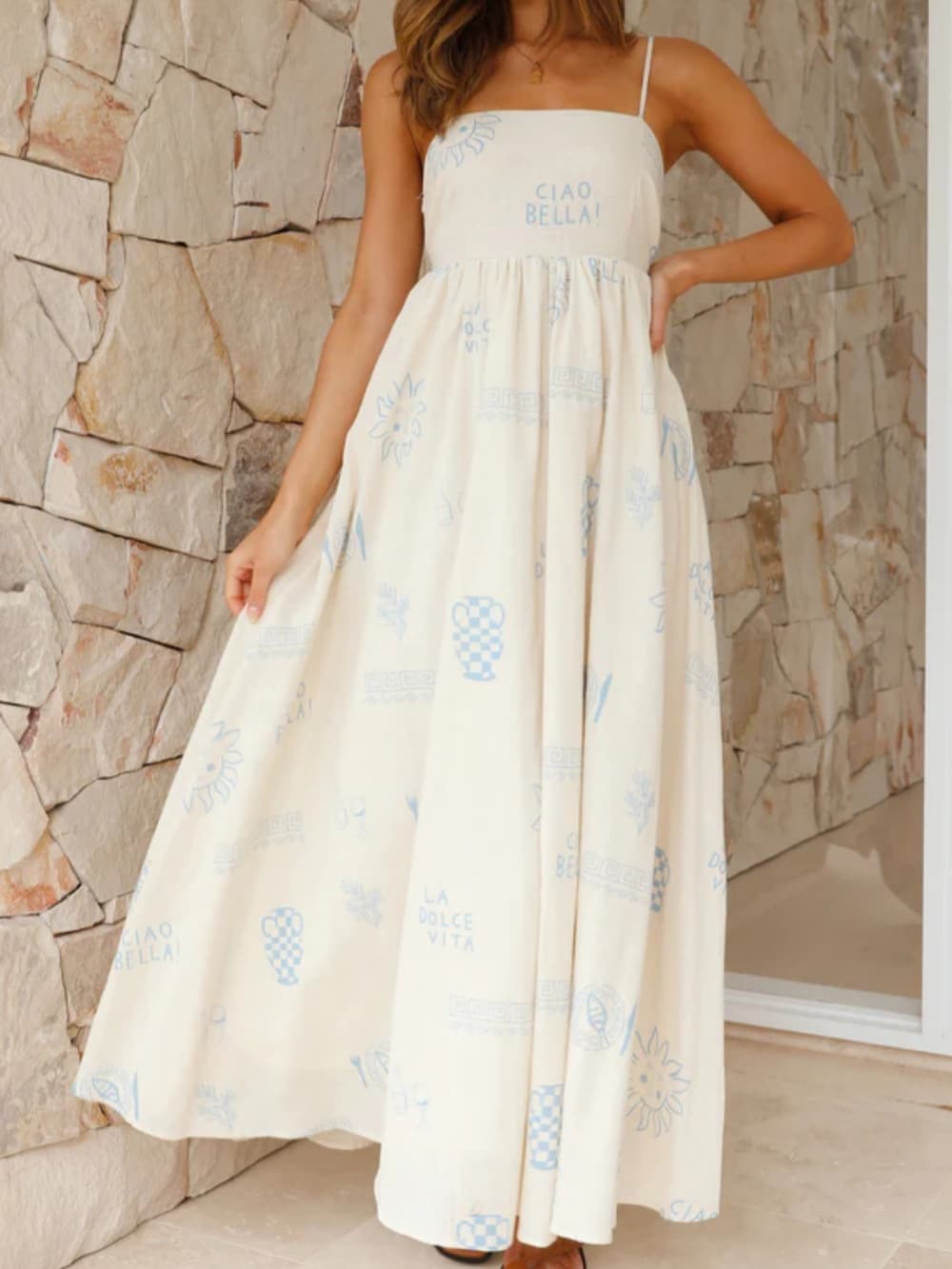 Sorrento Sketch Spaghetti Maxi Dress - TheBohoBloom