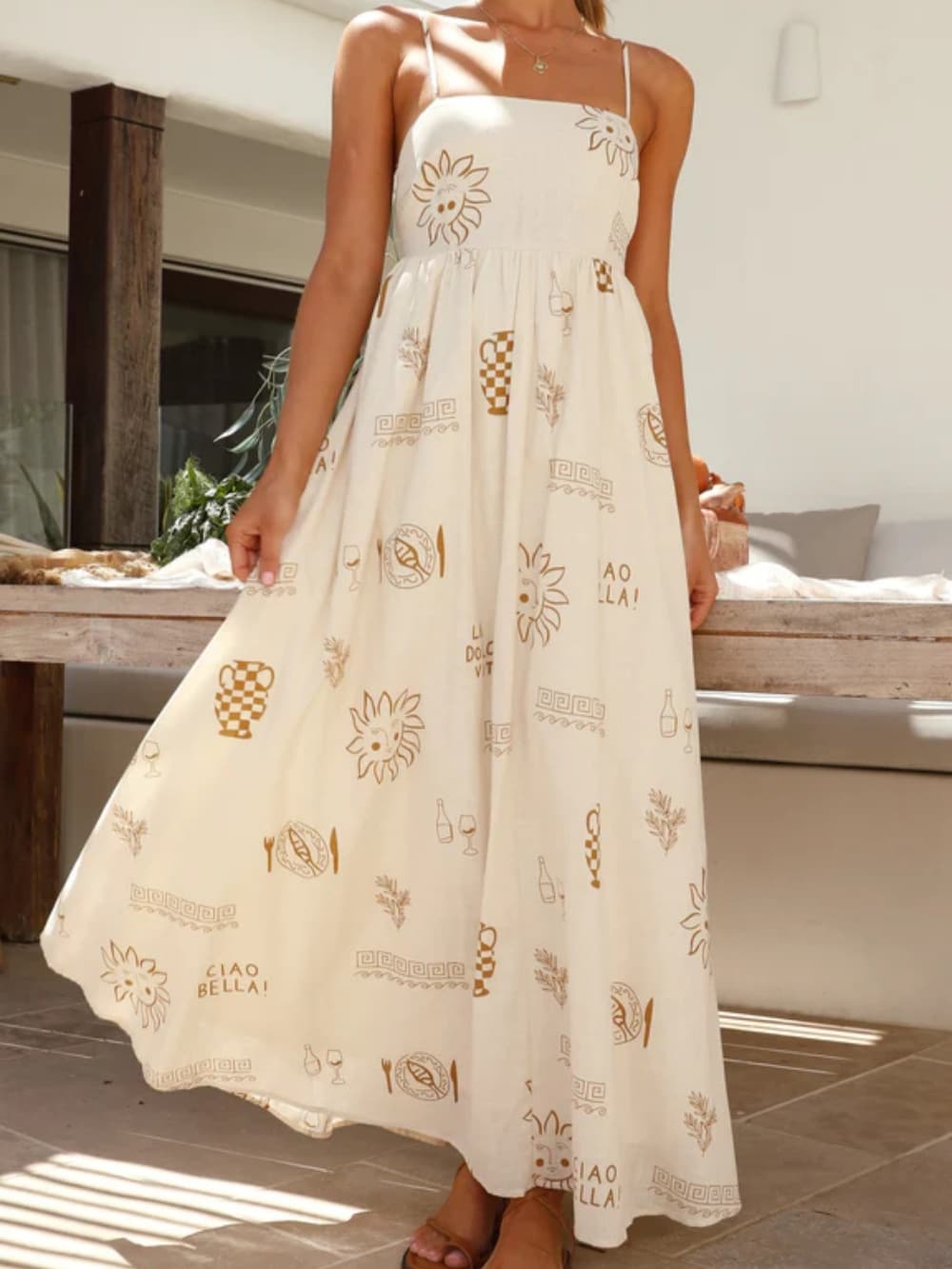 Sorrento Sketch Spaghetti Maxi Dress - TheBohoBloom