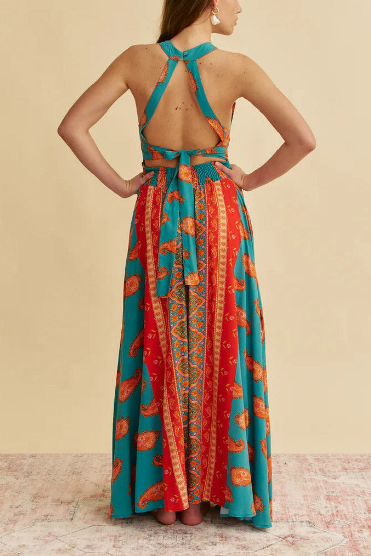Unique Exquisite Paisley Print Maxi Dress