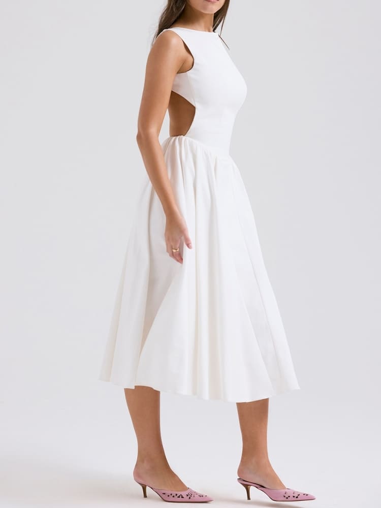 Minimalist White Twill Midi Dress - TheBohoBloom