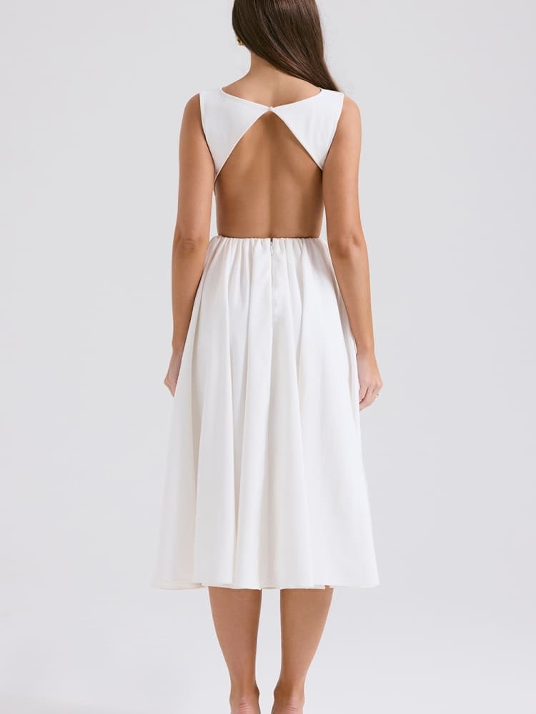 Minimalist White Twill Midi Dress - TheBohoBloom