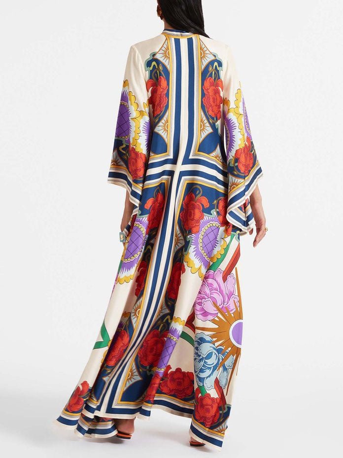 Contrast Floral Print Maxi Dress - TheBohoBloom
