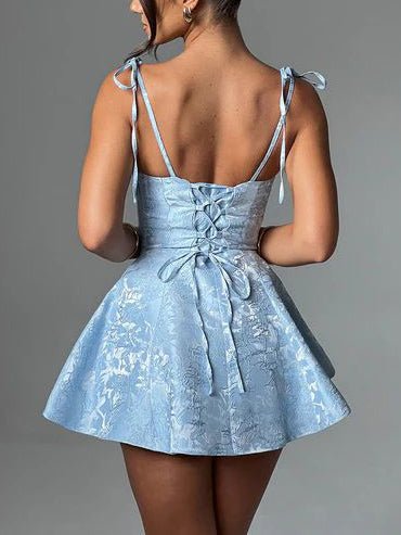 Icy Blue Charm Jacquard Mini Dress - TheBohoBloom
