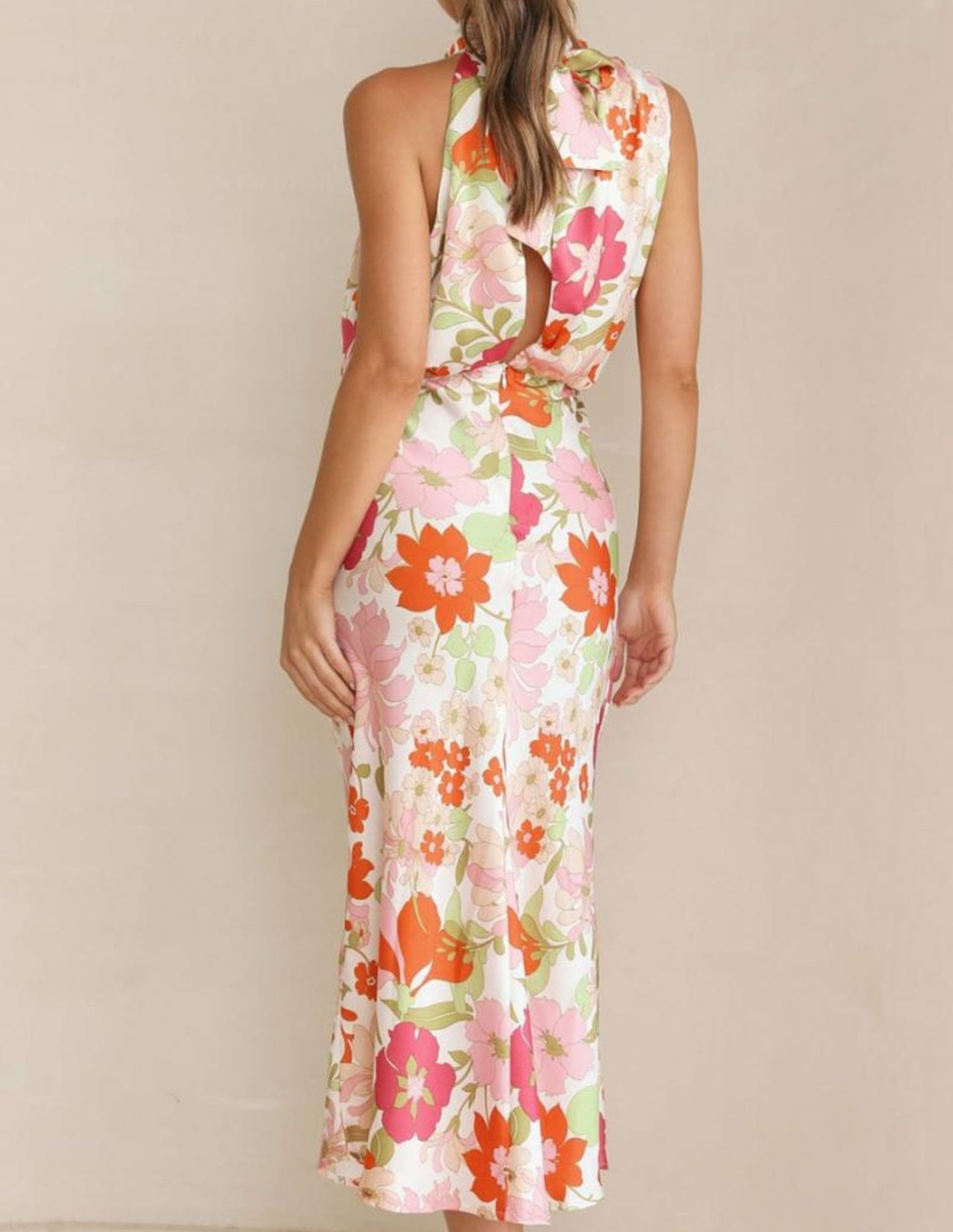 Botanical Bloom Halter Satin Maxi Dress - TheBohoBloom