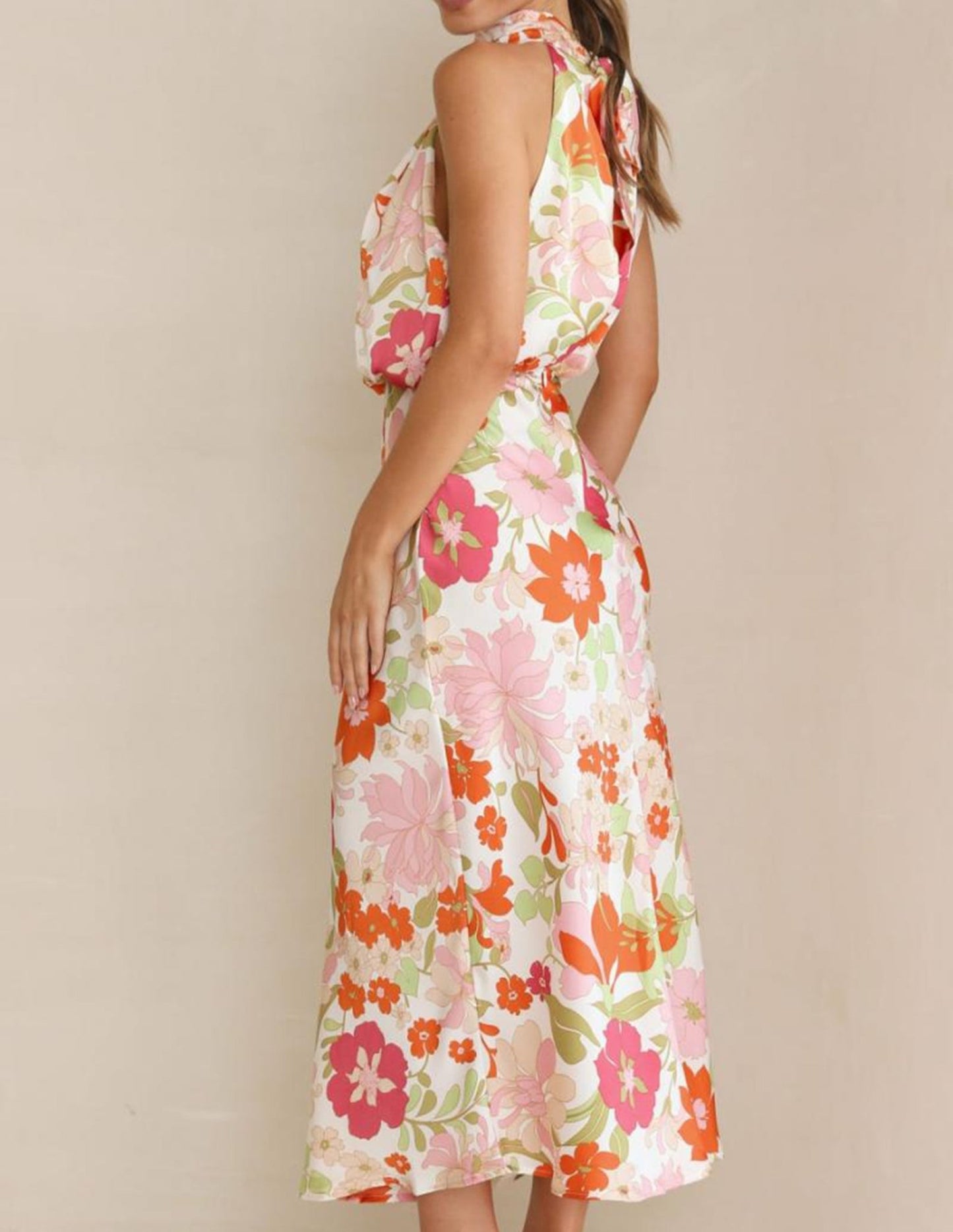 Botanical Bloom Halter Satin Maxi Dress - TheBohoBloom