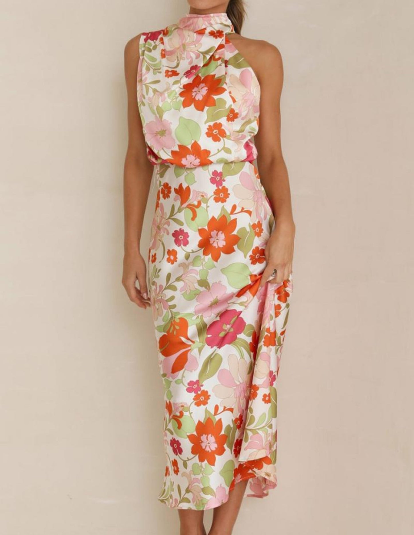 Botanical Bloom Halter Satin Maxi Dress - TheBohoBloom