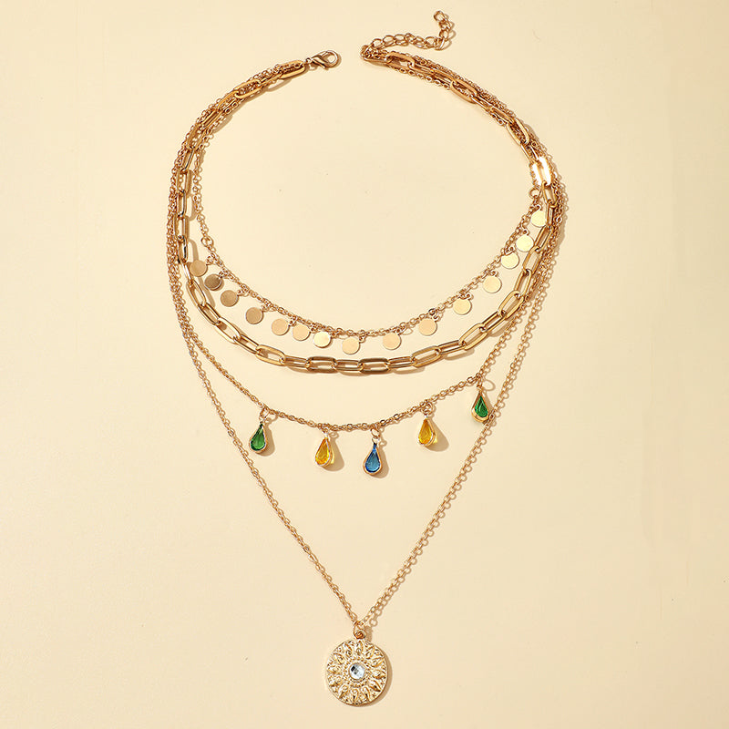Multilayer Sequins Colored Crystal Pendant Necklace