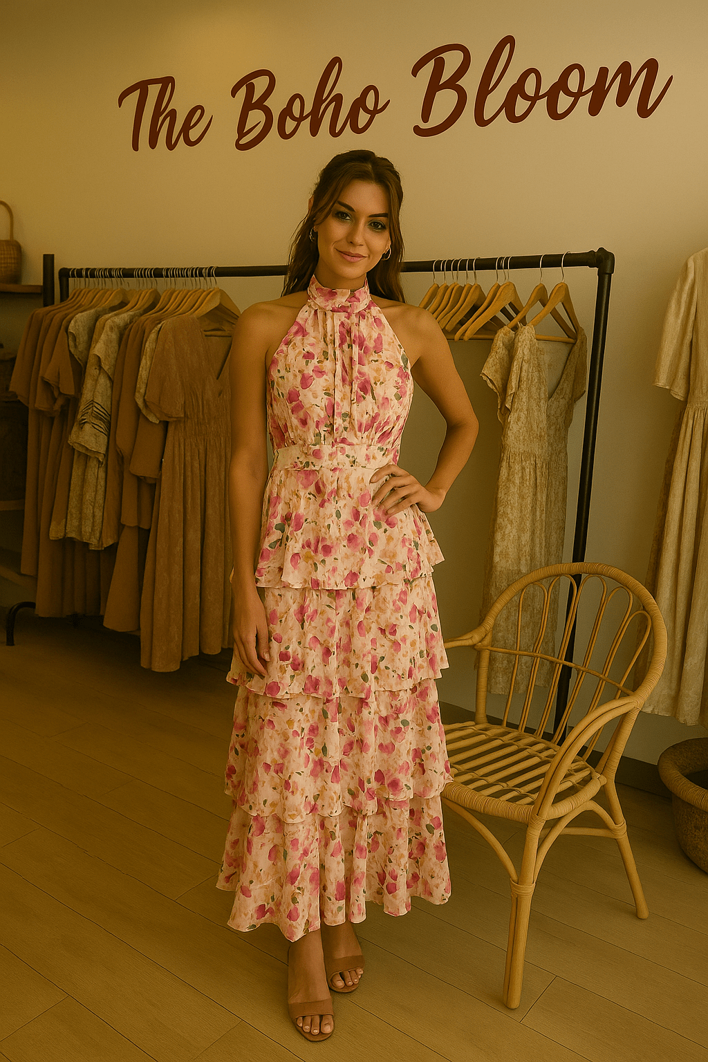 Garden Ruffle Halterneck Maxi Dress - TheBohoBloom