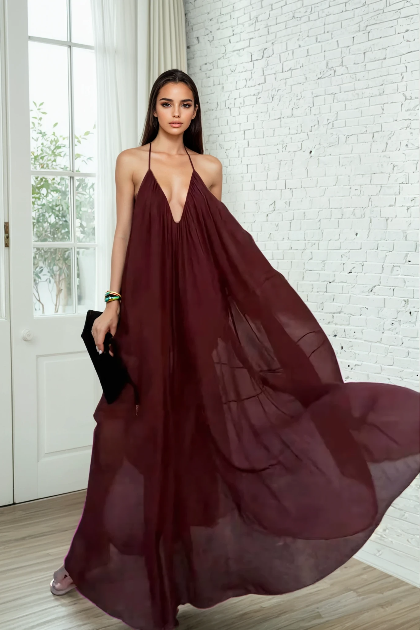 Ebon Muse Cascade Maxi Dress