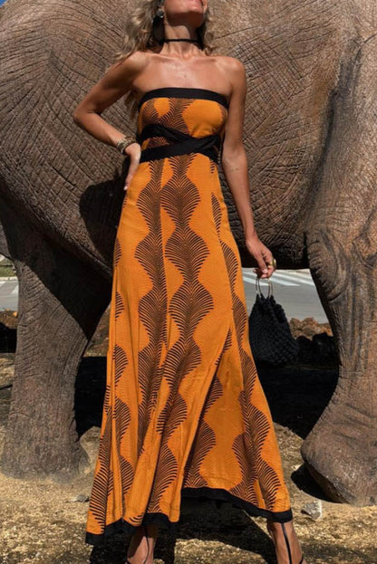 Casual Off-The-Shoulder Printed Tie Maxi Dress