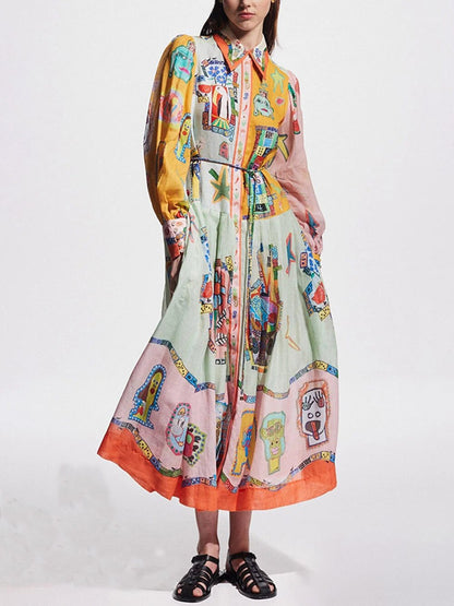 Color Pop Illustrated Midi Dress - TheBohoBloom