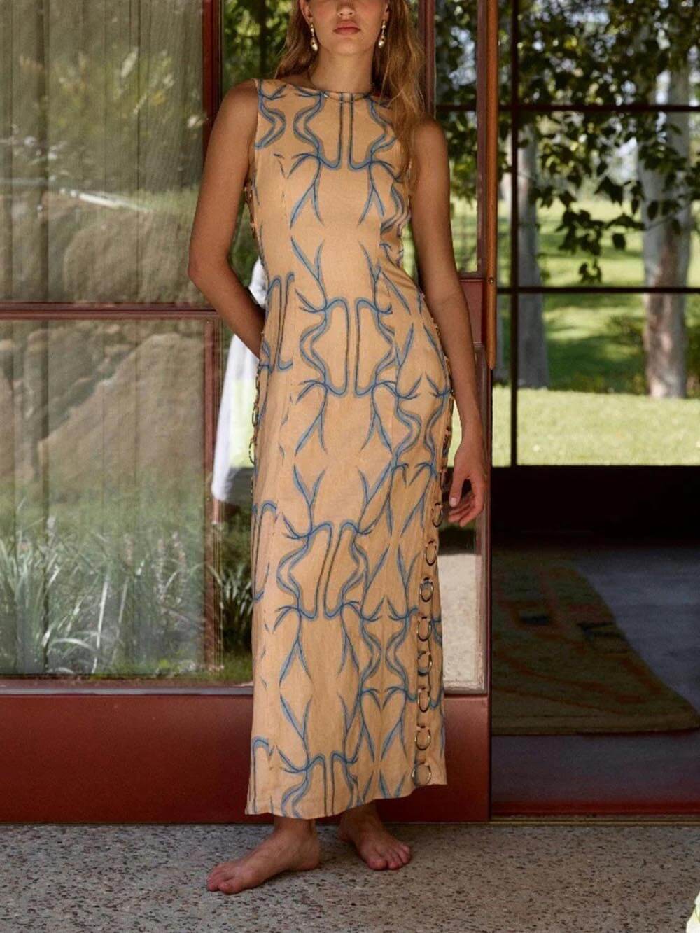 Earthline Abstract Midi Dress - TheBohoBloom
