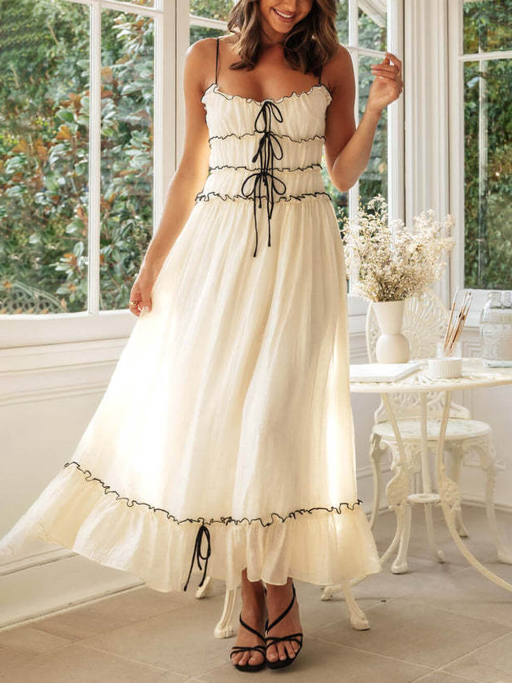 Café Blanc Frill Midi Dress - TheBohoBloom
