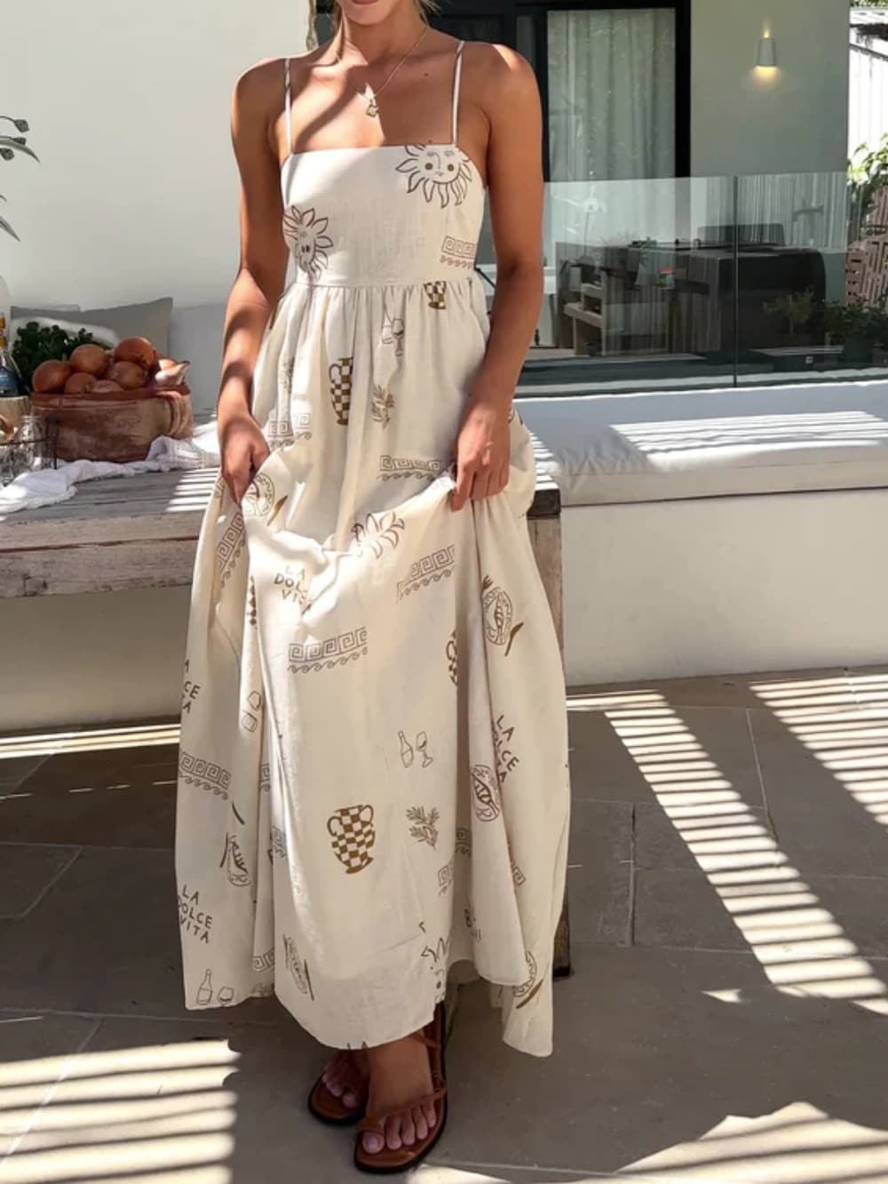 Sorrento Sketch Spaghetti Maxi Dress - TheBohoBloom