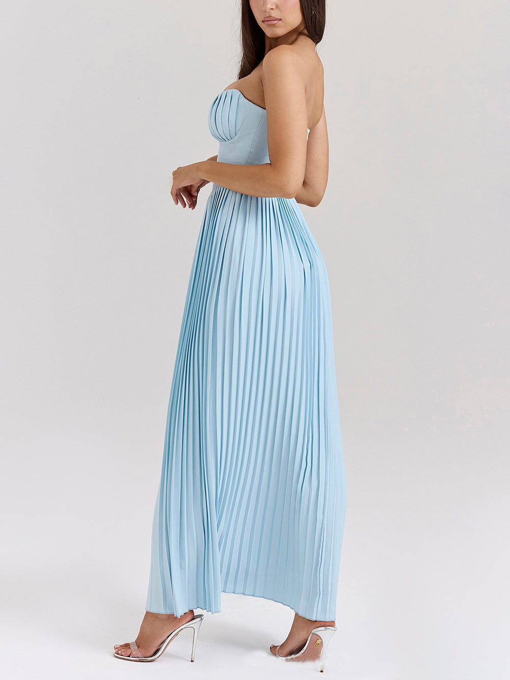 Elegant Pleated Strapless Maxi Dress