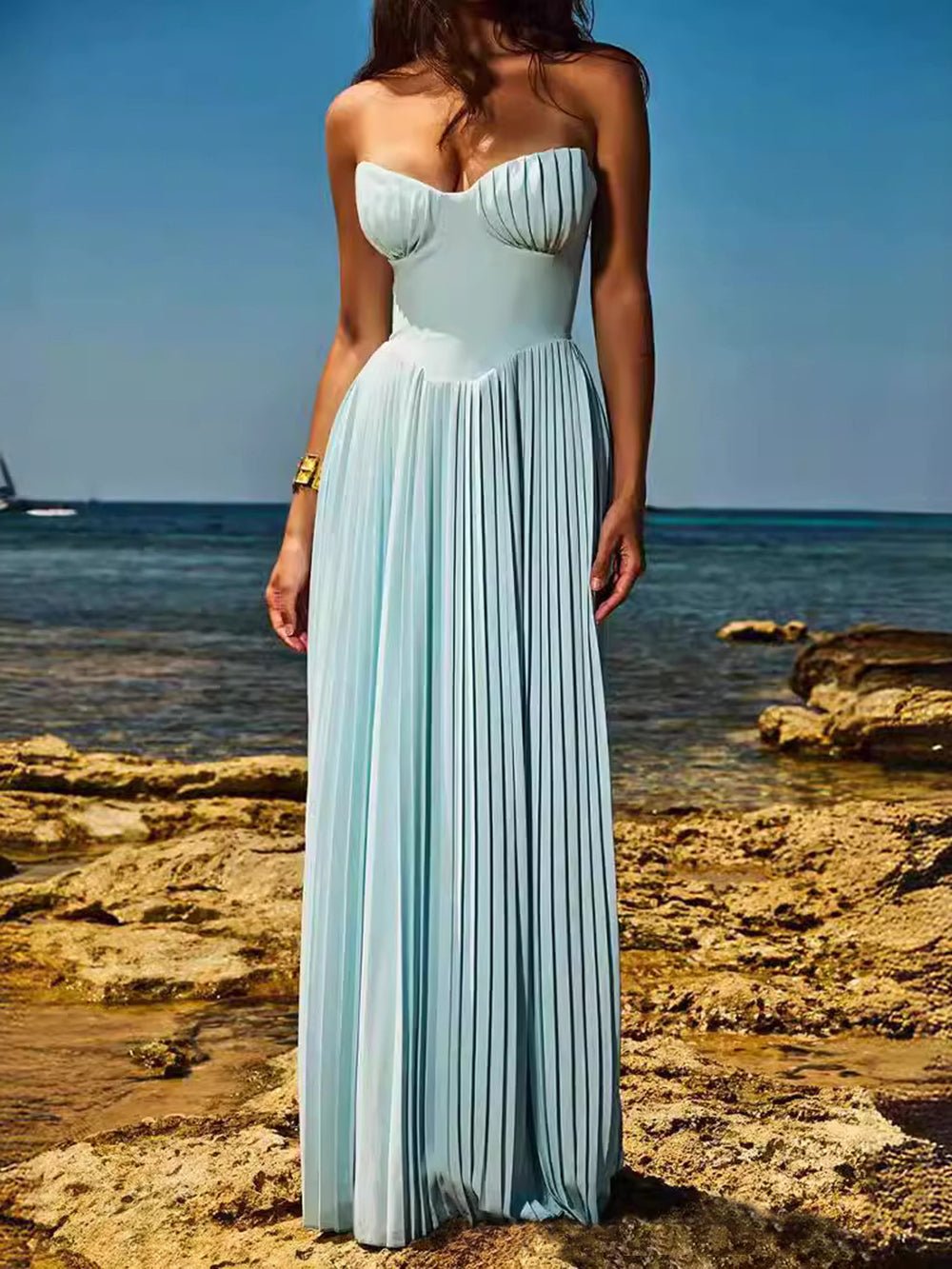 Classic Strapless Pleated Maxi Dress - TheBohoBloom
