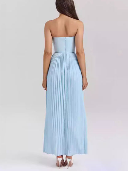 Elegant Pleated Strapless Maxi Dress