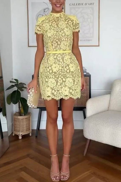 Elegant Lace Mini Dress (Belt Not Included)