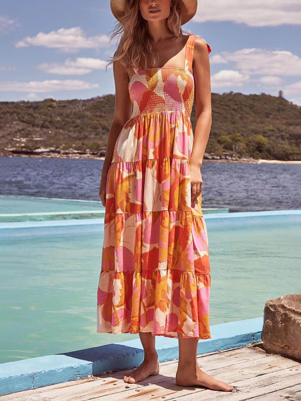 Laguna Breeze Smocked Midi Dress - TheBohoBloom