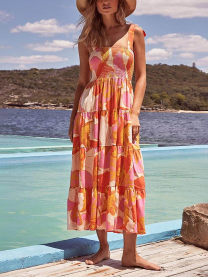 Laguna Breeze Smocked Midi Dress - TheBohoBloom